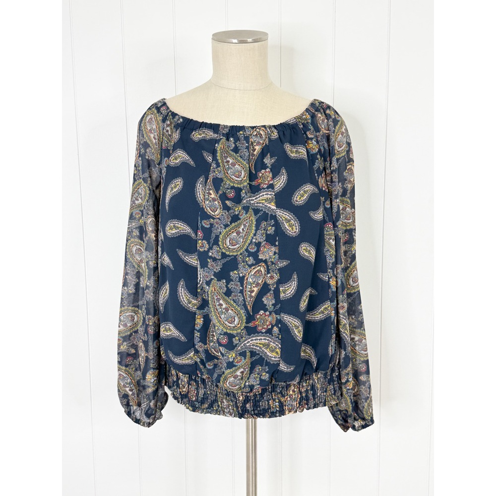 Heyson Paisley Peasant Blouse‎ NWT Women Small Navy Blue Boho Chic